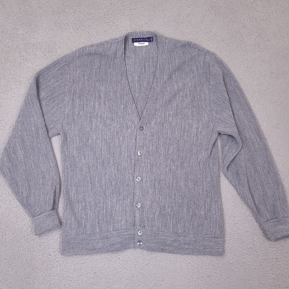 Vintage Pinnacle Sweater  Cardigan Men's Large‎ Gray Grandpa Acrylic USA Made